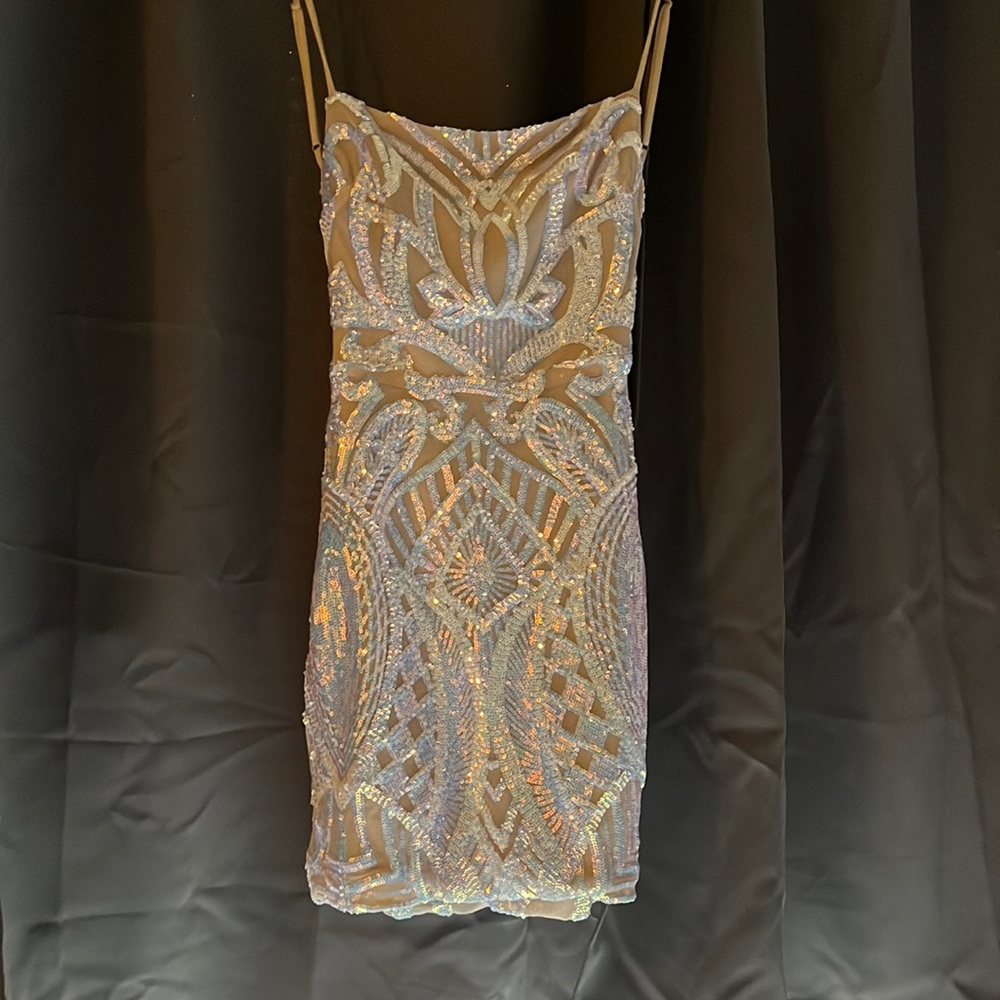 Lucy in the sky Starstruck Strappy Dress in Nude Iridescence